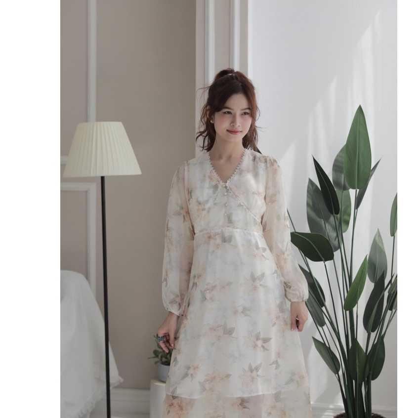 Đầm bông váy hoa dày 2 lớp cách điệu