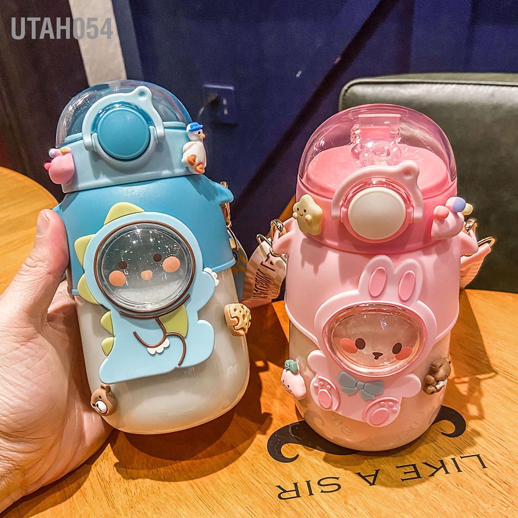 [Hàng Sẵn] Bình Nước Cute Có Ống Hút Và Dây Đeo 720ml Cho Bé Đi Học và Đi Chơi【Utah054】