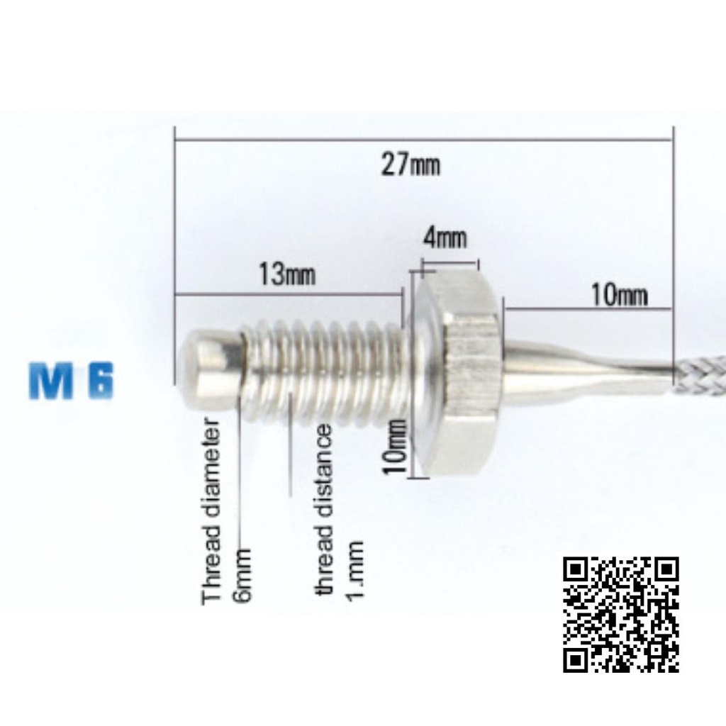 Đầu dò nhiệt độ 2 dây hệ K đầu dò cảm biến đo từ 0°C đến 399°C chiều dài 2 mét thích hợp với đồng hồ nhiệt độ