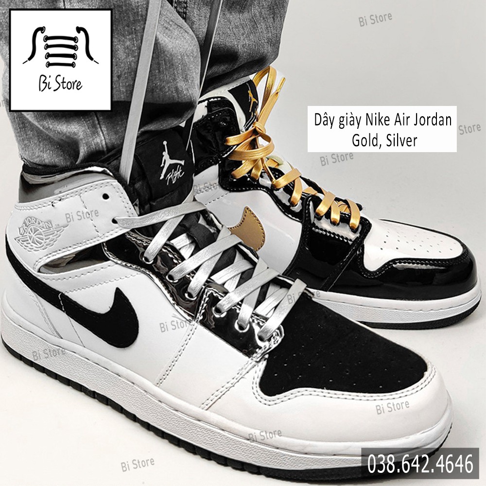 [𝗕𝗮́𝗻 𝘁𝗵𝗲𝗼 𝗰𝗮̣̆𝗽] Dây giày màu vàng bạc dành cho giày Nike Air Jordan 1 Gold, Silver cổ cao + cổ ngắn - Da PU chống nước