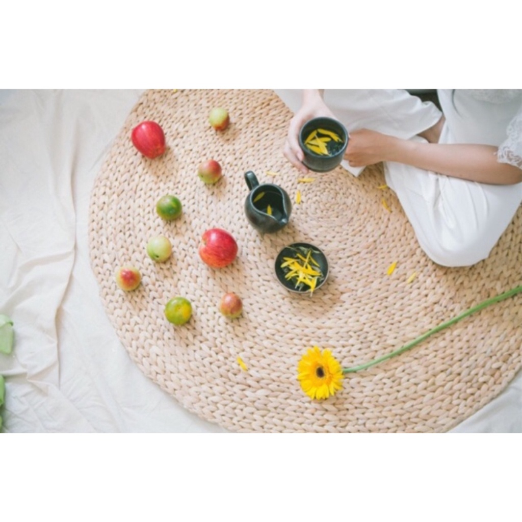 Thảm lục bình ,Thảm cói tròn trải sàn chụp ảnh hàng xuất khẩu loại 1 HƯNG PHÚC size 1m8