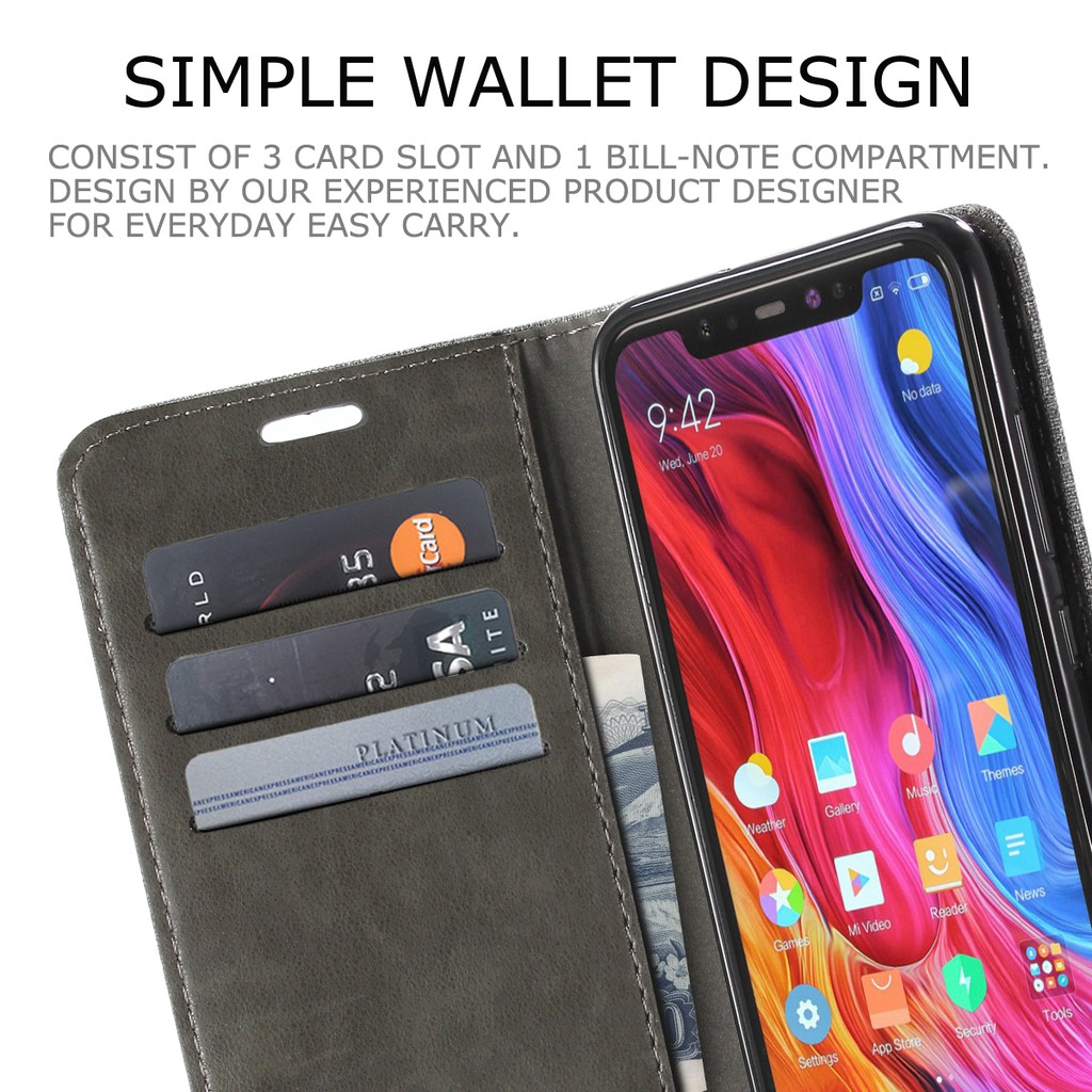 Bao Da Điện Thoại Bằng Pu Có Ngăn Đựng Thẻ Thời Trang Cho Xiaomi Mi 8 / 8 Se / 8 Lite / Pocophone F1