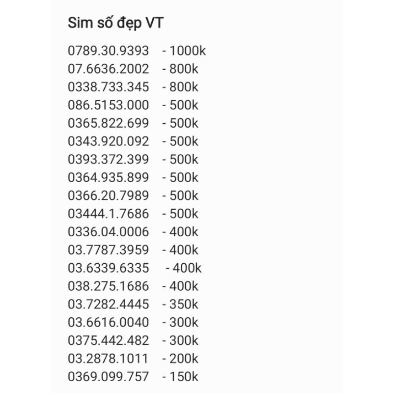 Sim số đẹp - Sim Viettel - Vui lòng ib số cần mua