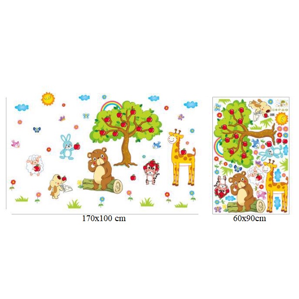 Decal dán tường vườn thú cây táo