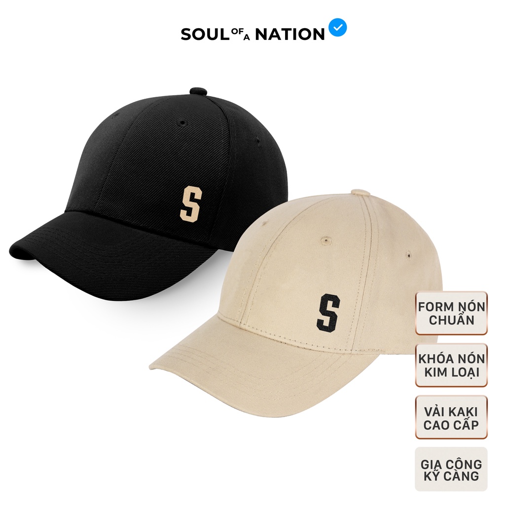 Nón lưỡi trai - S chữ nhung vải Kaki Cotton 100% cao cấp màu Đen/Be - SOUL OF A NATION