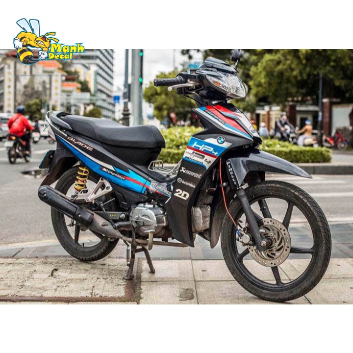 Tem xe honda wave blade 110 hp4 dán xe đen nhám