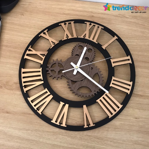Đồng Hồ Gỗ Treo Tường Bánh Răng Cưa Phong Cách Châu Âu Sang Trọng  - Trenddecor