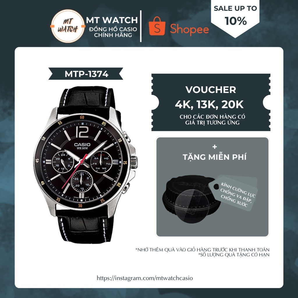 Đồng hồ Casio nam MTP-1374, đồng hồ kim chống nước, pin 3 năm