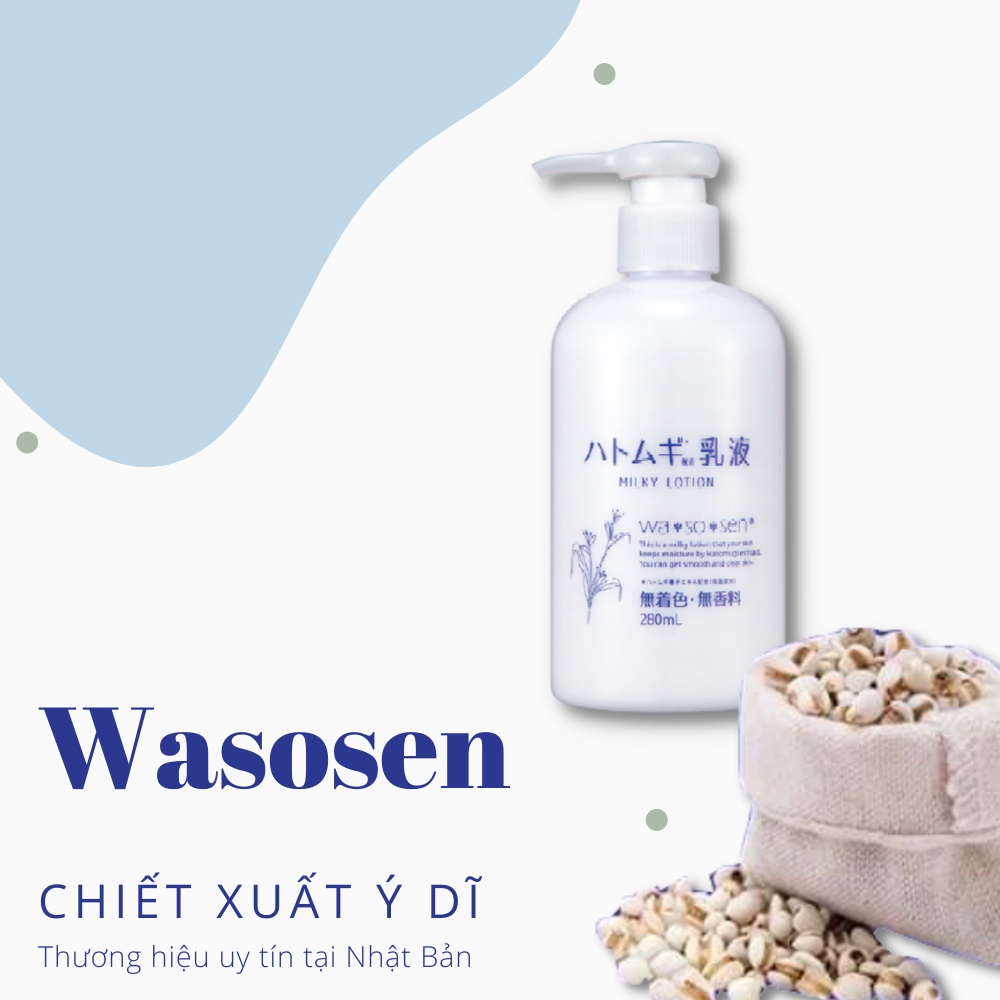 Sữa dưỡng thể chiết xuất ý dĩ Hatomugi Wasosen Milky Lotion 280ml