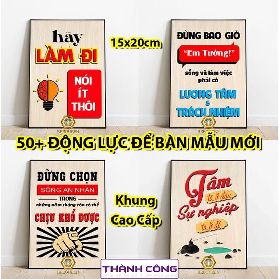 Các Mẫu Tranh Động Lực Để Bàn Trang Trí Bàn Làm Việc Góc Học Tập, Tranh Khung Size 15x20cm Tặng Kèm Chân Đế