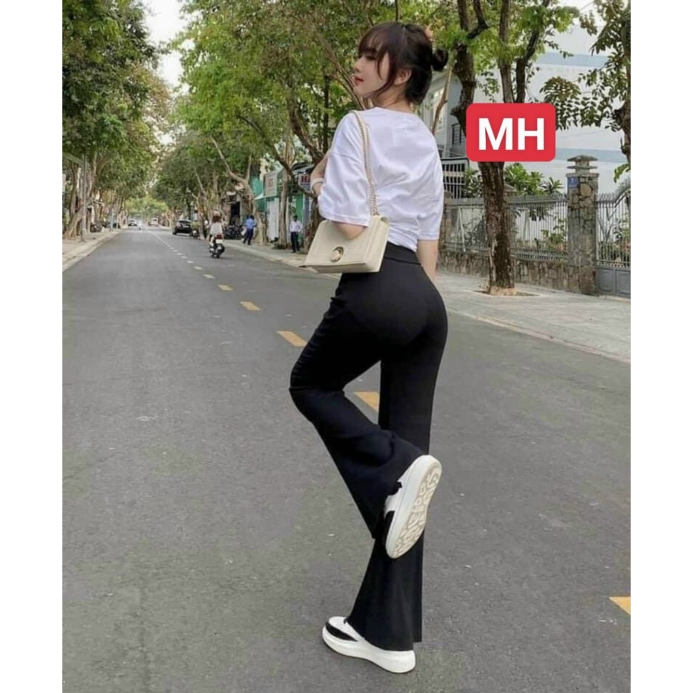 Quần ống loe, quần ống loe lưng cao thắt dây eo chất cotton co dãn SKUQ-10A  1990clother