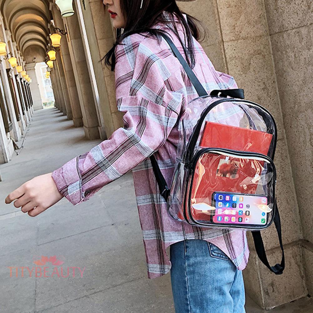 Transparent PVC Backpacks Women Clear School Bags Knapsacks Shoulder Bags