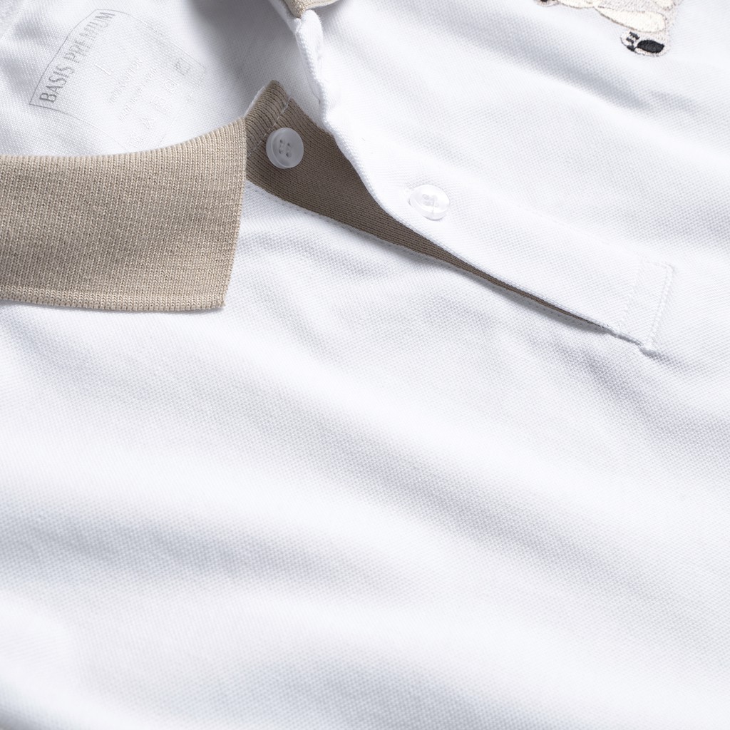 Áo polo nam BASIS họa tiết thêu gấu sắc nét, trẻ trung chất liệu cotton cá sấu APL211
