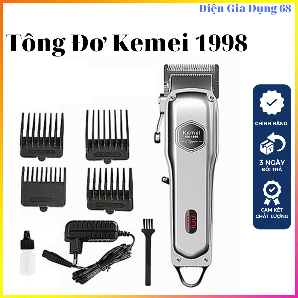 Tông đơ cắt tóc Kemei KM-1998 chuyên nghiệp, tăng đơ cắt tóc thân nhôm nguyên khối cao cấp