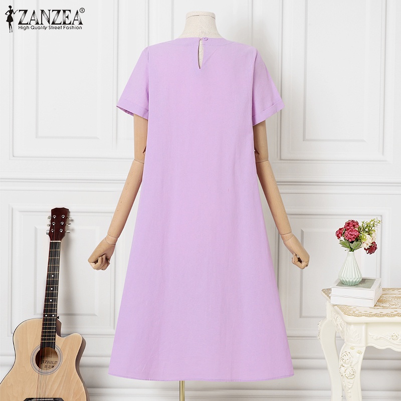Đầm dài Zanzea tay ngắn cổ tròn thời trang sành điệu cho nữ