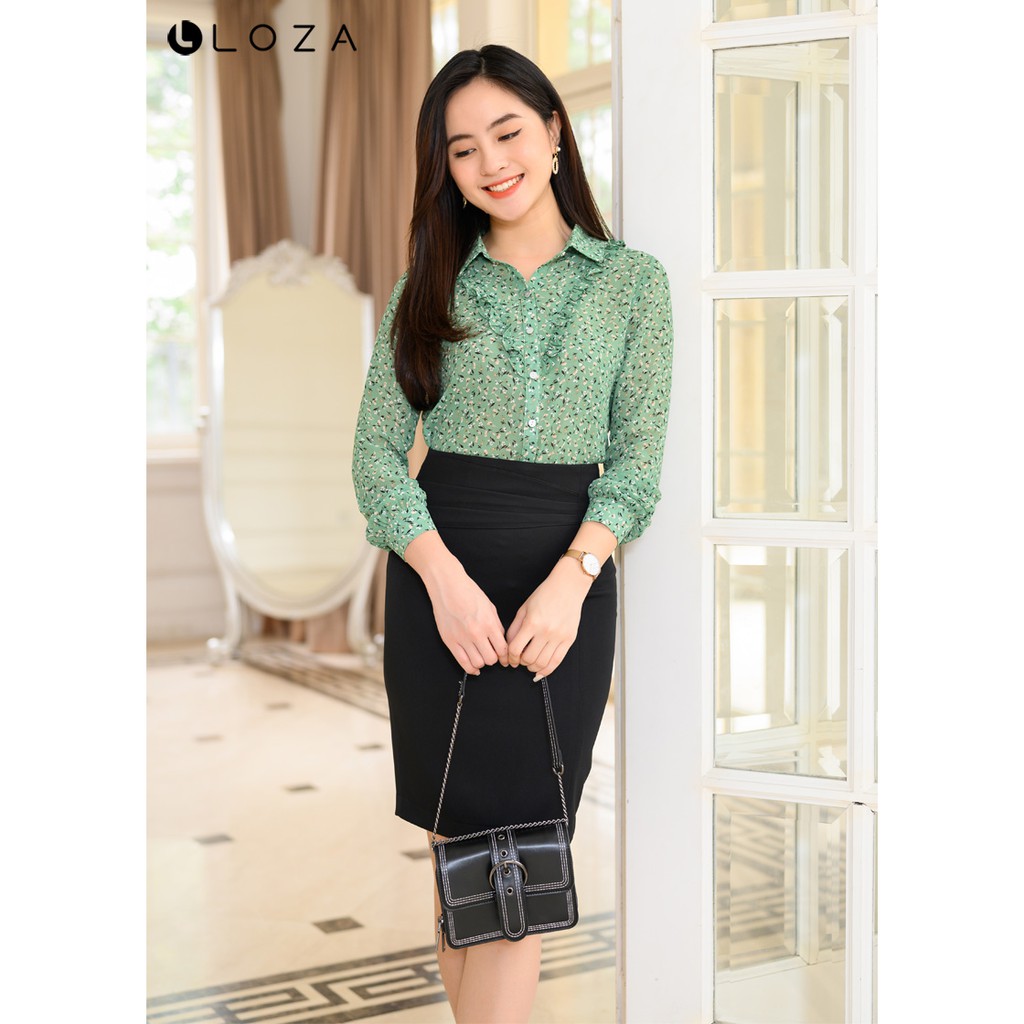 [Mã FASHIONMALLT4 giảm 15% đơn 150k] Áo sơ mi nữ LOZA hoa nhí tay dài-LOZA LS01101