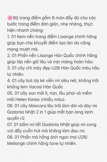 [XỊN SÒ] Bộ trang điểm “sương sương” hằng ngày 8 món nền Lisange Hàn Quốc chính hãng