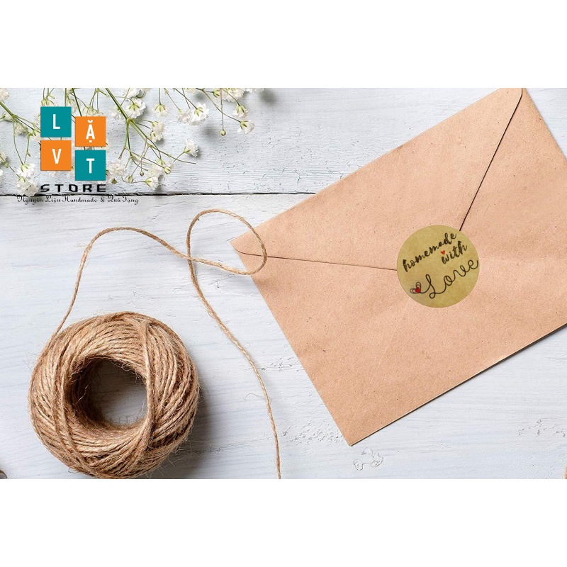 Tem tròn decal Homemade with Love, gián sản phẩm cảm ơn tri ân khách hàng, trang trí đồ vật sản phẩm, shop online