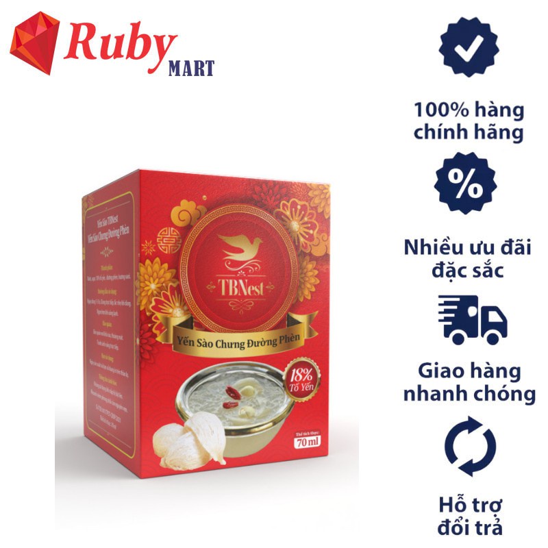 Nước Yến Sào TBNest Chưng Hồng Sâm - Đường Phèn - Đường Isomalt - Kidnest (Hũ 70ml)