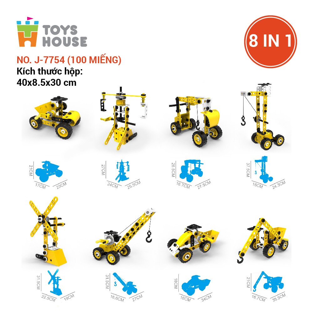 Đồ chơi giáo dục Stem lắp ghép Build&amp;Play máy móc xây dựng 86 chi tiết Toyshouse 7785, có hộp nhựa, có pin