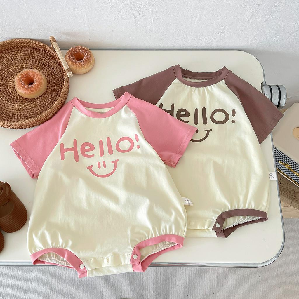 Áo Liền Quần Ngắn Tay In Chữ Chất Liệu Cotton Thời Trang Mùa Hè Dành Cho