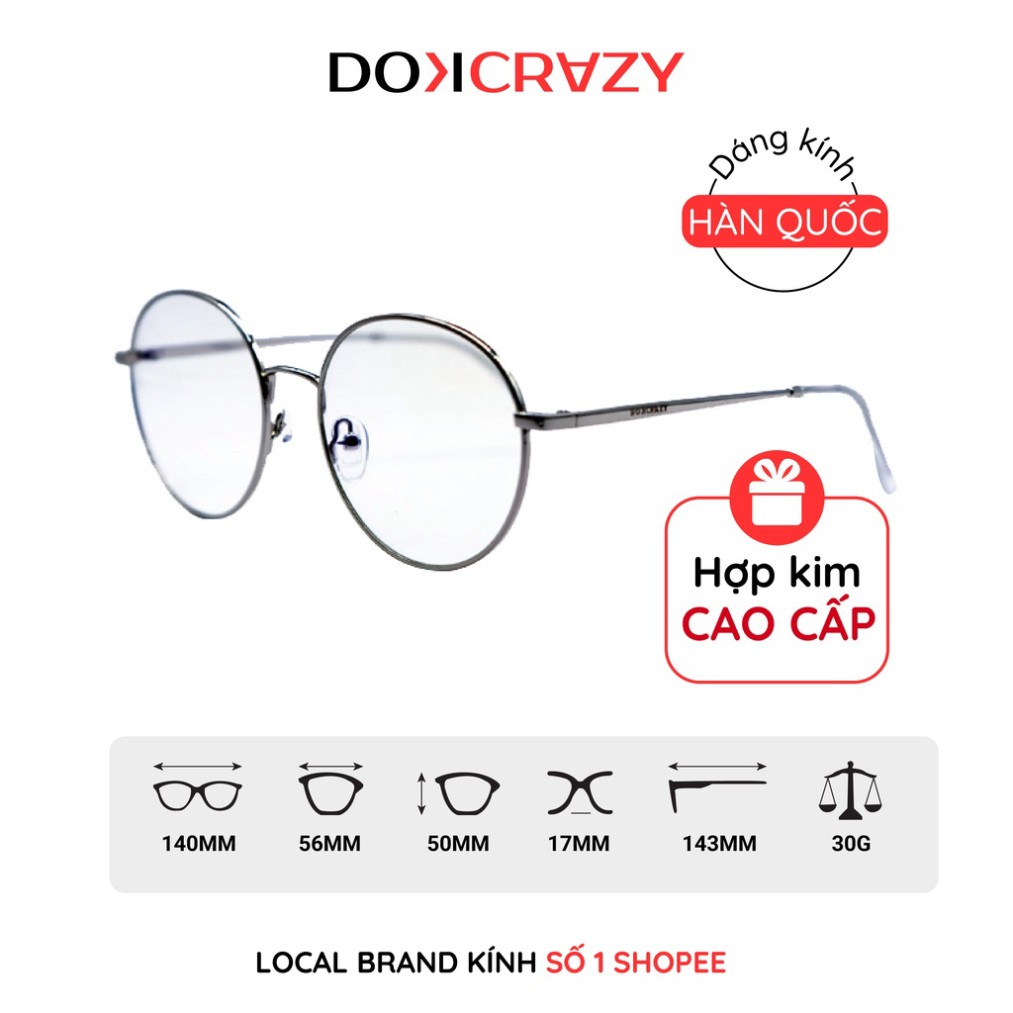 Gọng kính cận tròn nam nữ HANY DOKCRAZY mắt kiếng kim loại thời trang cao cấp có thể cắt mắt phong cách Hàn Quốc