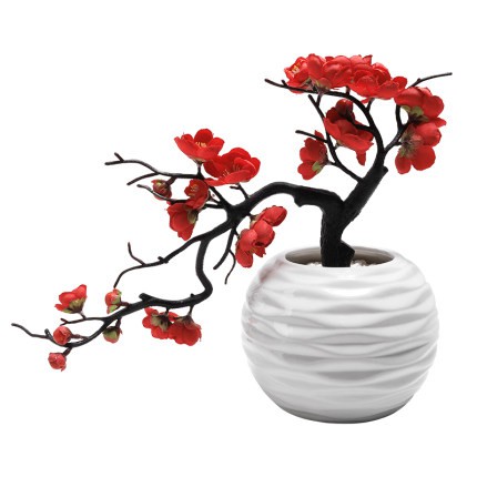 Cây giả, chậu cây đào bonsai kiểu dáng nghệ thuật để bàn trang trí nhà cửa tết