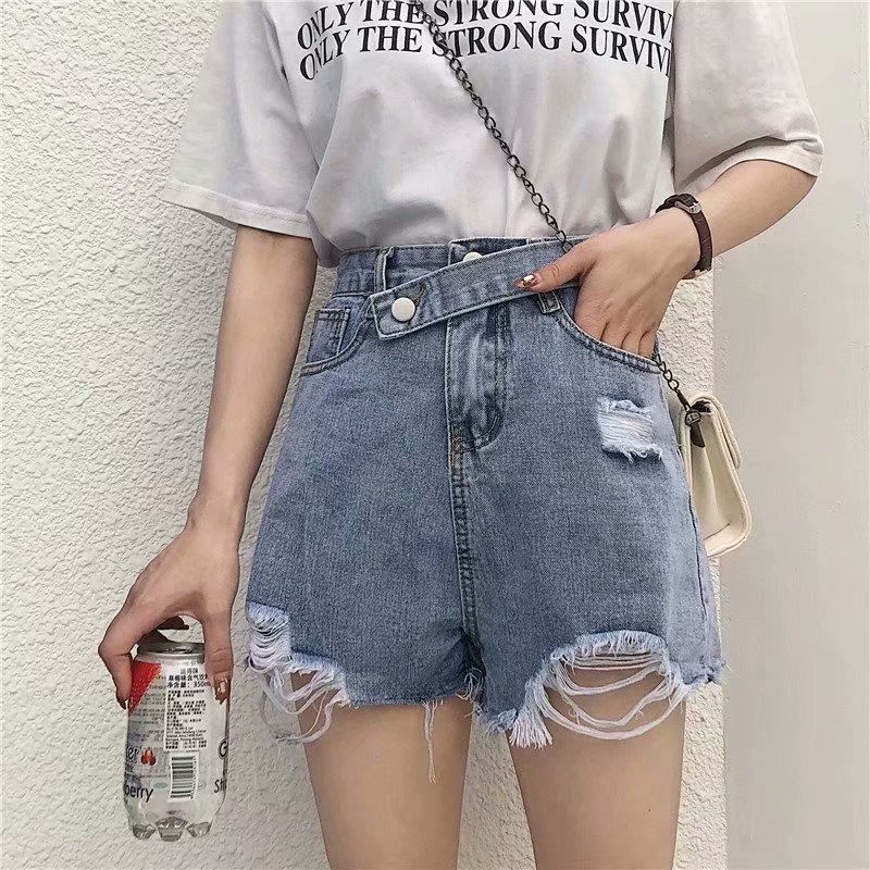 Quần short denim Daduhey ống rộng lưng cao thời trang mùa hè 2020 dành cho nữ