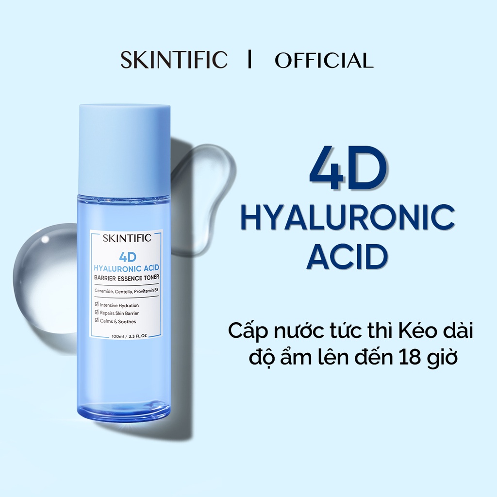 Toner cấp ẩm 4D chứa Hyaluronic Acid SKINTIFIC 100ml