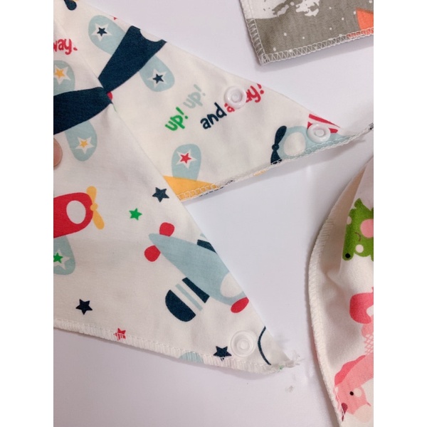 Yếm cổ/ Khăn quàng cổ tam giác cho bé, có cúc bấm tuỳ chỉnh phù hợp với cổ bé.