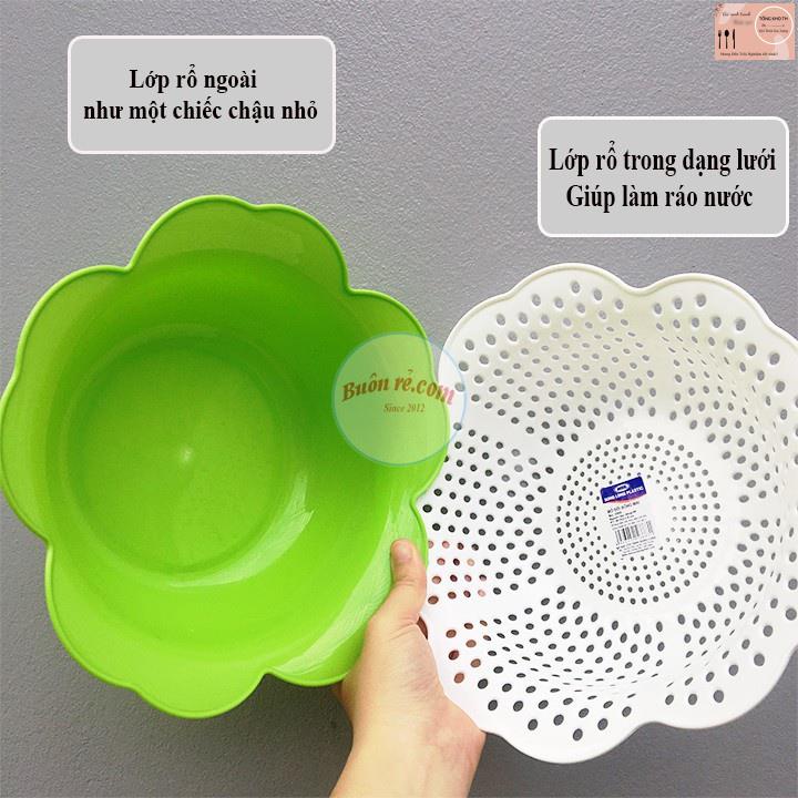 Rổ nhựa đựng đồ có thau đựng, Giá nhưa 2 tầng hoa mai Song Long màu sắc tươi tắn 00392