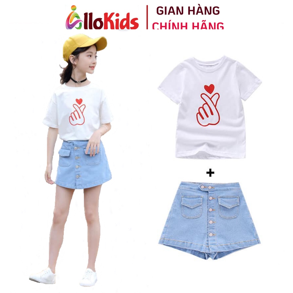 18-52kg Set áo thun chân váy jean bé gái 2021 #bắntim
