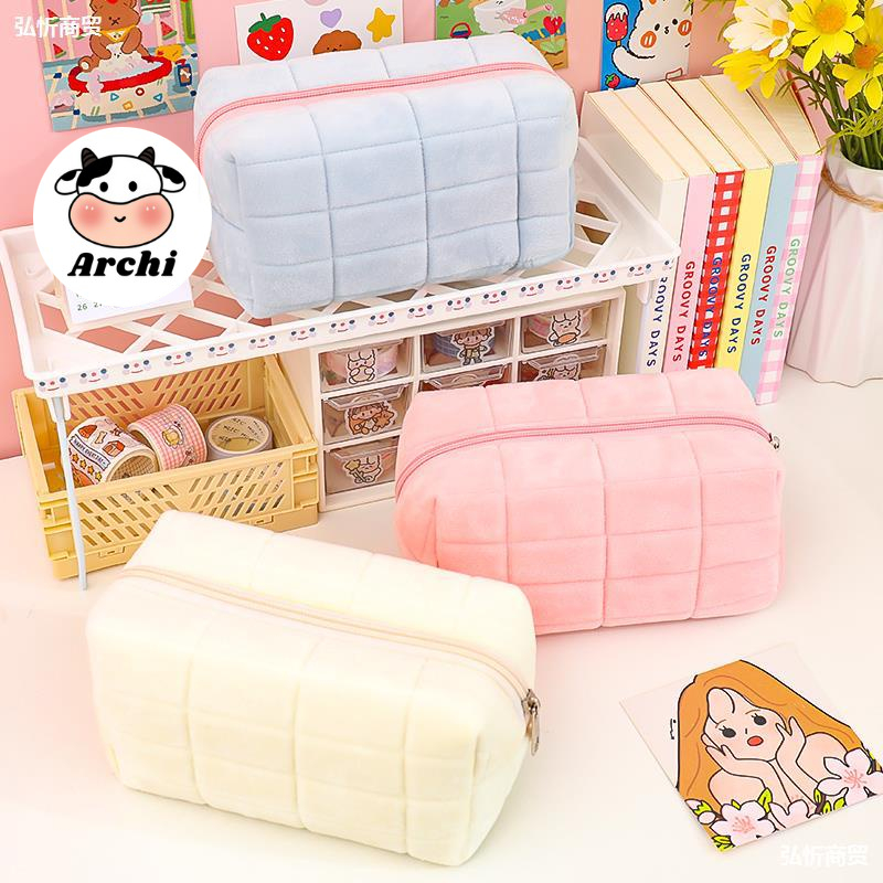 Hộp đựng bút, đồ trang điểm bằng vải nỉ nhiều màu nhỏ gọn tiện dụng cho học sinh