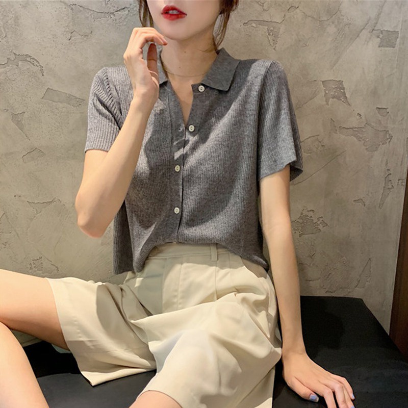 Áo cardigan dệt kim tay ngắn màu sắc đơn giản phong cách Hàn Quốc sành điệu