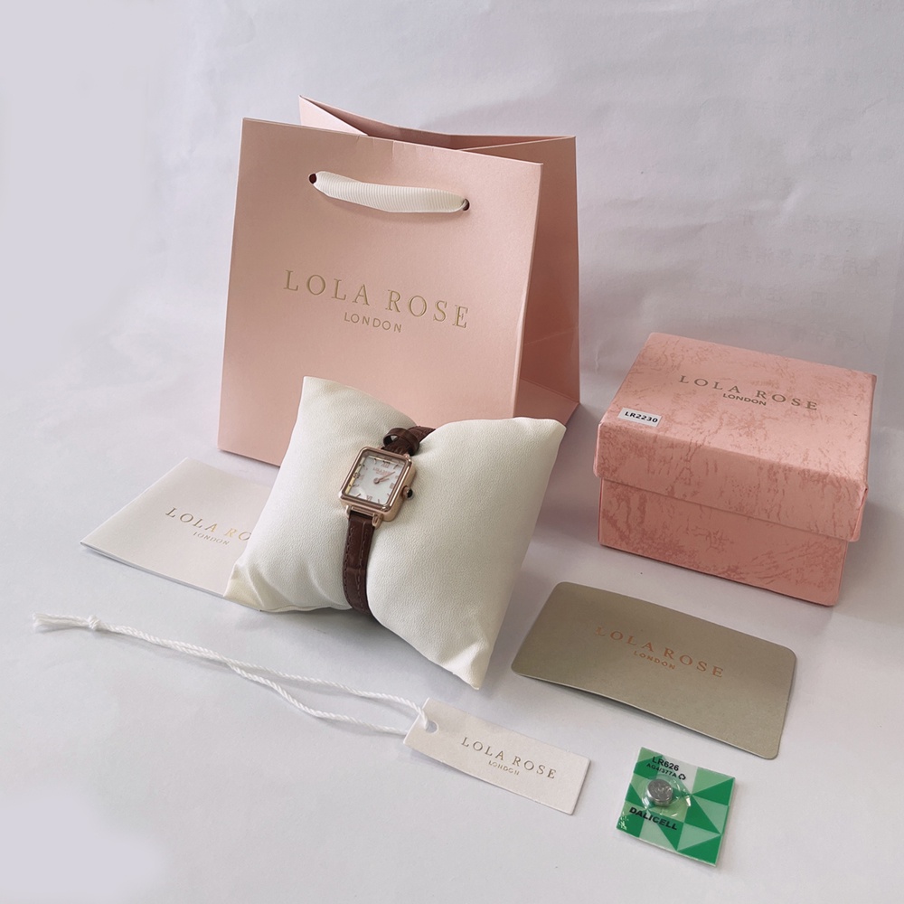 Đồng hồ nữ dây da Lolarose mặt vuông nhỏ cổ điển dây đeo nâu thanh lịch nho nhã cho | BigBuy360 - bigbuy360.vn