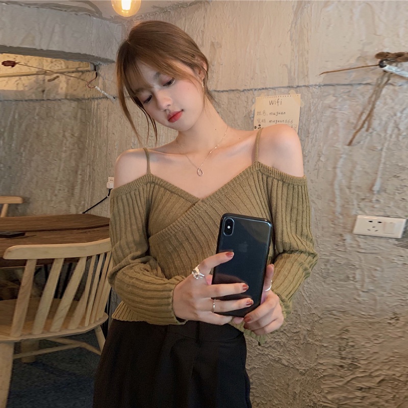 QKOOLE  Áo Dệt Kim Tay Dài Phong Cách Vintage Hàn Quốc Cho Nữ