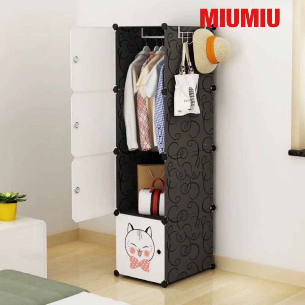 Tủ nhựa ghép MiuMiu 4 ngăn 1 thanh treo