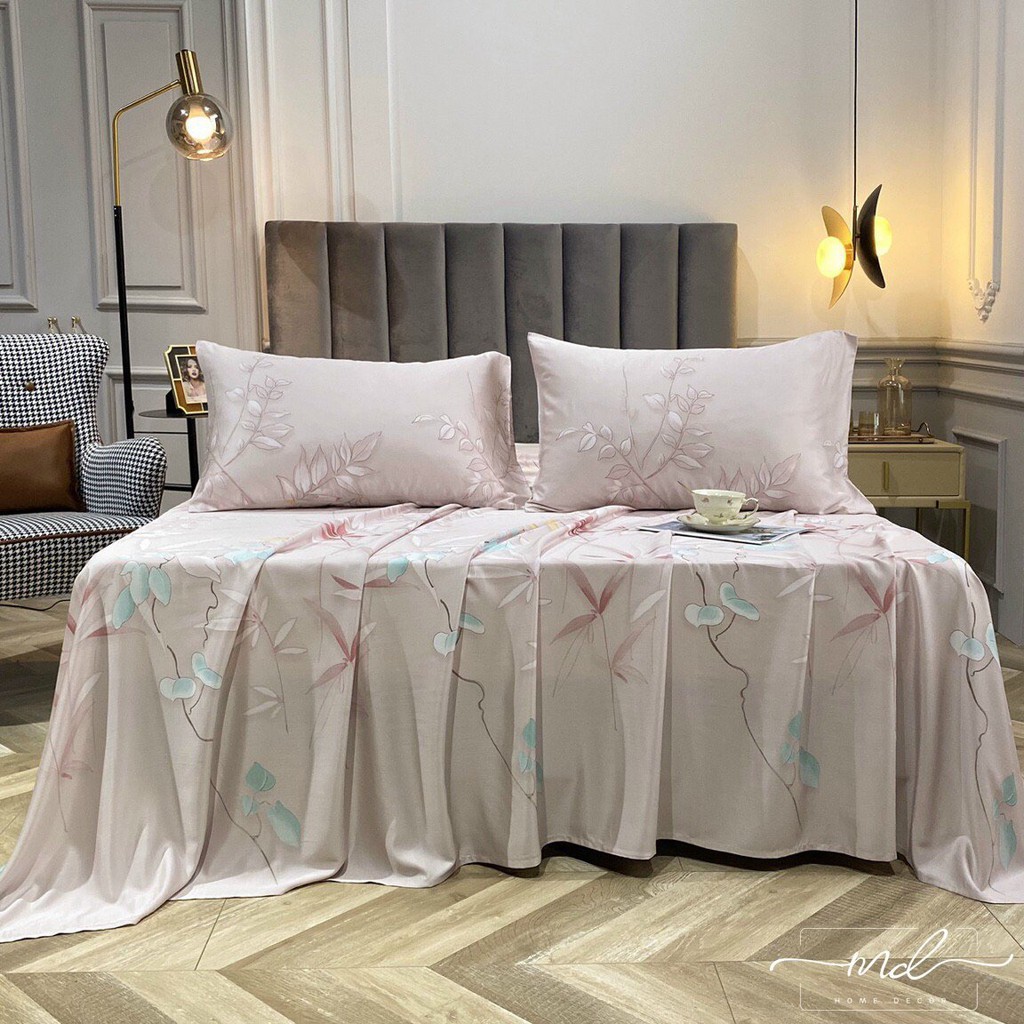 Drap + 2 Gối  FREESHIP EXTRA  Bộ Ga + 2 Gối Chất Liệu Lụa Tencel 60S - MD.Decor - Chăn ga gối