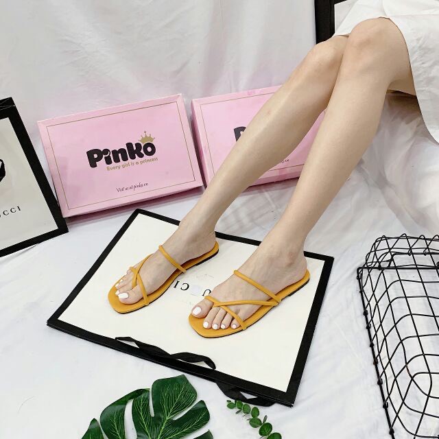 Dép xỏ ngón nữ lê bệt mũi vuông quai mảnh 3 bính ngang chéo DD200 Mys Rosa Fashion Shoes