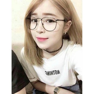 Mắt kính ngố tròn gọng đen thời trang nữ