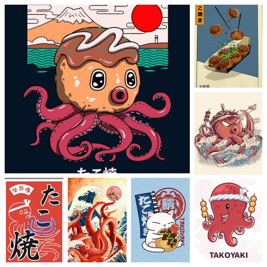 Tranh Vải Bạt Treo Tường In Hình Ramen Takoyaki Nhật Bản Trang Trí Nhà Bếp
