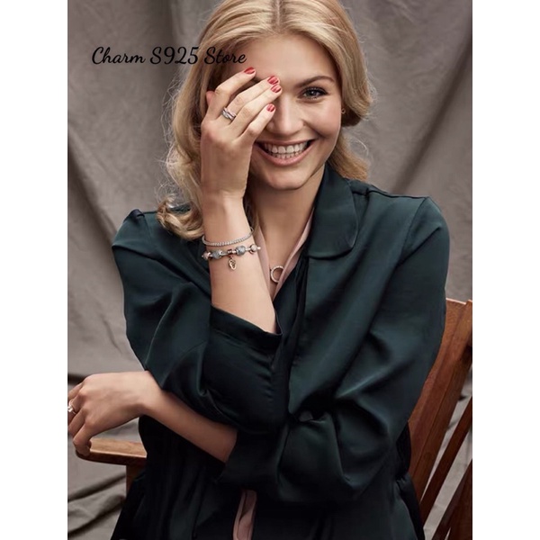 vòng tay pan đính đá trắng khoá tự thu chỉnh bạc s925