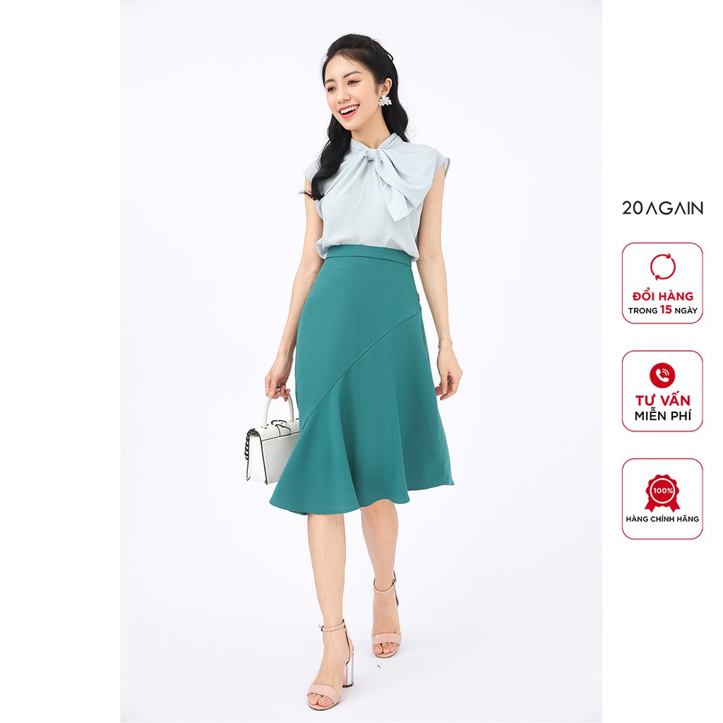 [Mã WABRAG30 giảm 12% đơn 99K] Áo sơ mi voan gân 20Again điểm nhấn cổ nơ điệu đà, nữ tính ASA1089