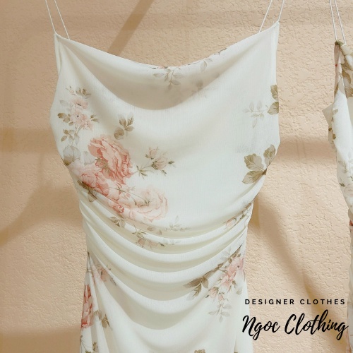 Váy 2 dây body dúm eo NGOCCLOTHING nữ [FREESHIP] Đầm 2s ngắn ôm hoa nền trắng quyến rũ, sang trọng, vintage HOT | BigBuy360 - bigbuy360.vn