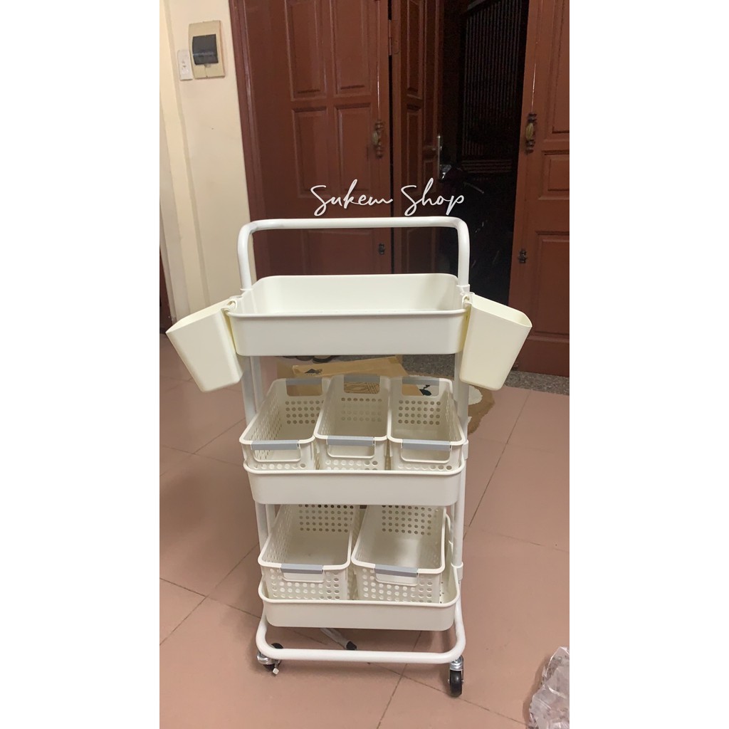 Kệ Để Đồ Cho Bé/ Kệ Để Đồ MonMon 3 Tầng Có Tay Cầm Chất Liệu Kim Loại, 3 lớp sơn Chống Gỉ Tiện Lợi Cho Mẹ Và Bé