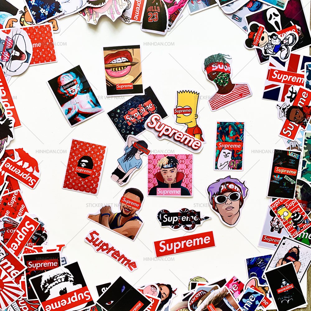 Sticker SUPREME decal hình dán chống nước trang trí xe, laptop, nón bảo hiểm.