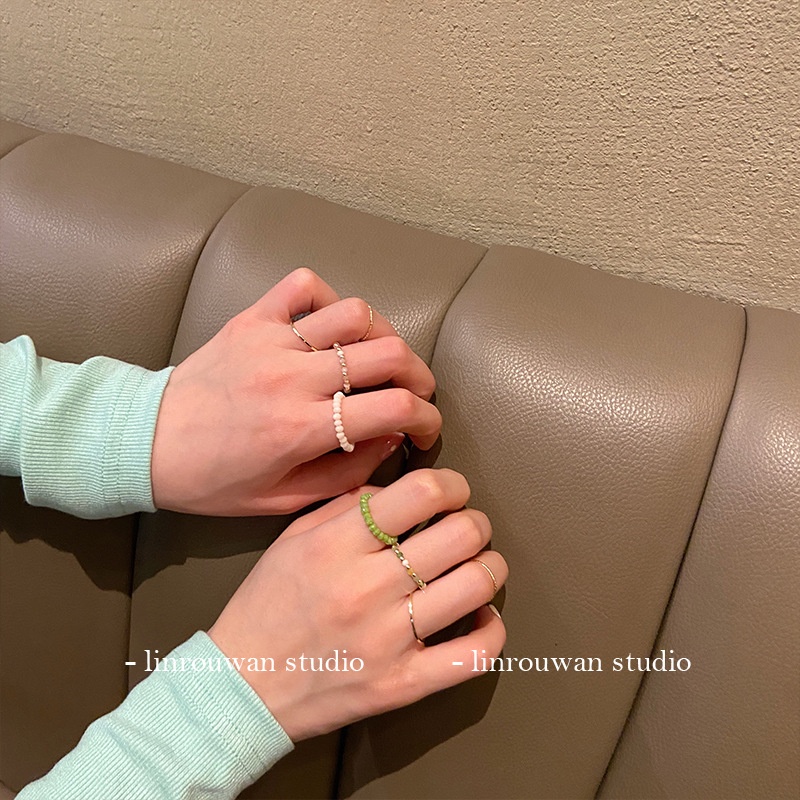 Set 4 Nhẫn Đính Hạt Nhiều Màu Sắc Thời Trang Cho Nữ