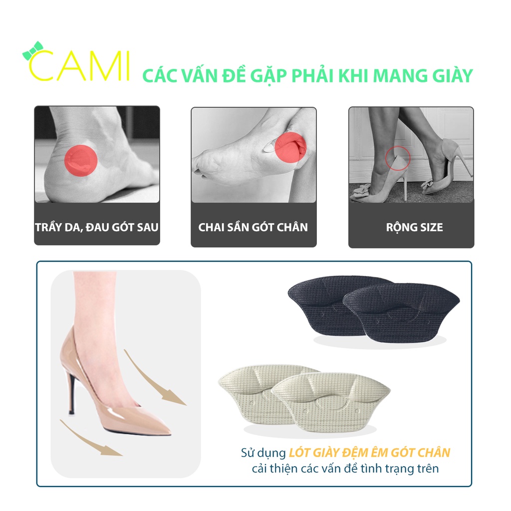 Một cặp lót bảo vệ gót sau, giảm size, dành cho giày cao gót, giày lười, giày thể thao, giày búp bê -  Cami - CMPK230