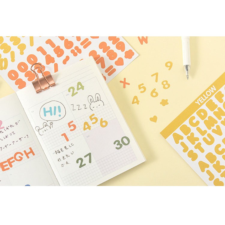 Set 2 sticker alphabet và chữ số màu pastel