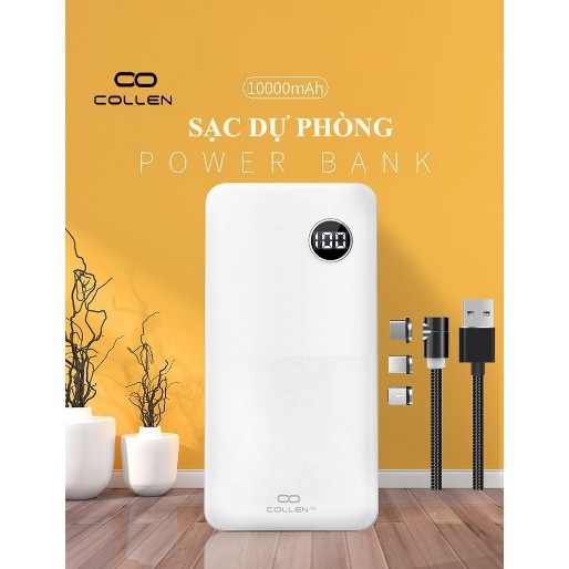 Sạc dự phòng + dây sạc, Mua sạc dự phòng 10000mAh tặng sạc nam châm 3 đầu cho iphone, sam sung, type C, sạc chính hãng